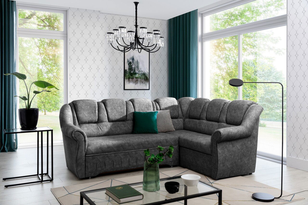 Coltar extensibil dreapta 3 locuri ELTAP, LII-094, Lord II, 243x195x112 cm, lemn/poliester, gri