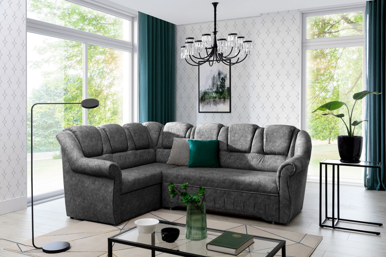 Coltar extensibil stanga 3 locuri ELTAP, LII-095, Lord II, 243x195x112 cm, lemn/poliester, gri