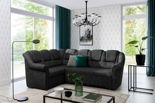 Coltar extensibil stanga 3 locuri ELTAP, LII-097, Lord II, 243x195x112 cm, lemn/poliester, gri inchis