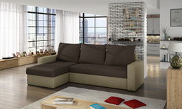 Coltar extensibil reversibil 3 locuri ELTAP, Livio, 237x150x72 cm, lemn/poliester, maro inchis/bej