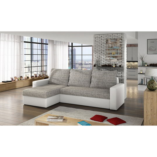 Coltar extensibil reversibil 3 locuri ELTAP, Livio, 237x150x72 cm, lemn/poliester, gri/alb