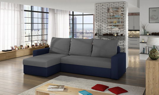 Coltar extensibil reversibil 3 locuri ELTAP, Livio, 237x150x72 cm, lemn/poliester, gri inchis/albastru inchis