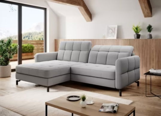 Coltar extensibil stanga 3 locuri ELTAP, Lore-112, Lorelle, 225x160x105 cm, lemn/poliester, gri deschis
