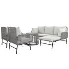 Set de lounge de grădină din 6 piese, frânghie împletită manual cu cadru din fier, 2x fotolii, 2x canapele cu 2 locuri și 2x mese, Gri