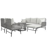 Set de lounge de grădină din 6 piese, frânghie împletită manual cu cadru din fier, 2x fotolii, 2x canapele cu 2 locuri și 2x mese, Gri