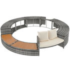 Set de lounge pentru grădină cu canapea rotundă, picioare ajustabile, include perne, pentru jacuzzi și piscină, Gri