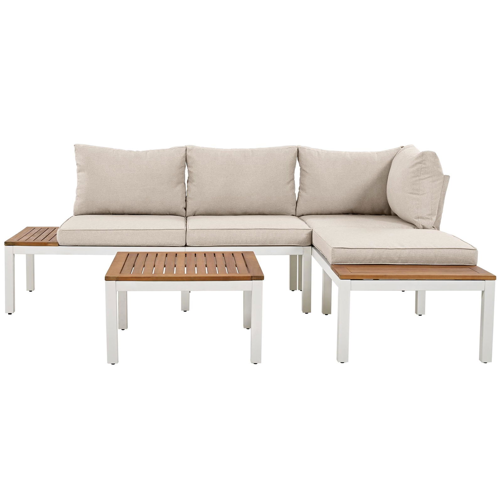 Set mobilier de grădină, cu 2x canapele de două locuri, 2x mese auxiliare, 1x masă, Bej