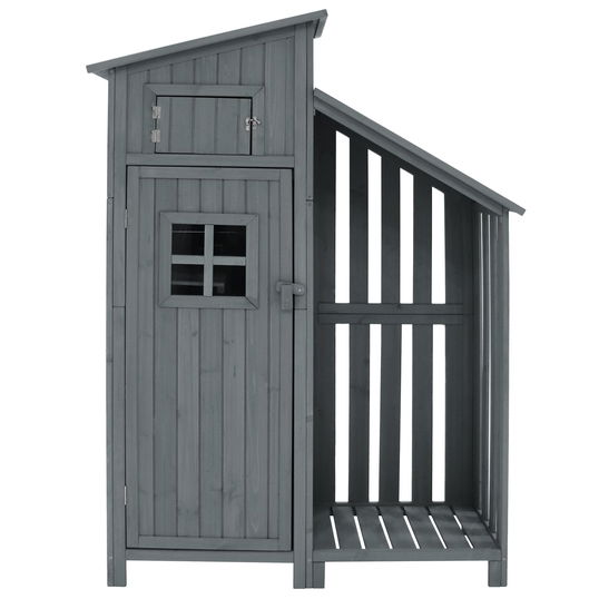 Dulap de grădină cu 2 rafturi, magazie de unelte cu spațiu de depozitare mare, 124L x 46P x 174Î cm, Gri