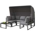 Set de mobilier de grădină din 4 piese, canapea cu trei locuri cu marchiză, 2 fotolii individuale și măsuță de cafea, Gri