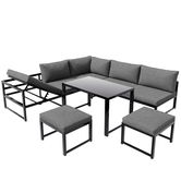 Set de mobilier de grădină din 5 piese, grup de ședere cu spătar reglabil, Negru+Gri