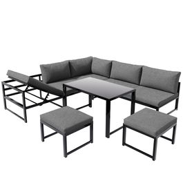 Set de mobilier de grădină din 5 piese, grup de ședere cu spătar reglabil, Negru+Gri