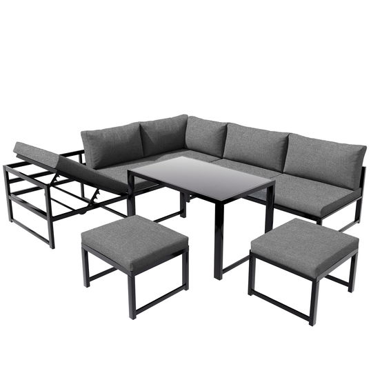 Set de mobilier de grădină din 5 piese, grup de ședere cu spătar reglabil, Negru+Gri