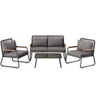 Set de lounge pentru grădină pentru 4 persoane, cu canapea dublă, 2 canapele individuale și 1 măsuță de cafea, Negru