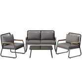 Set de lounge pentru grădină pentru 4 persoane, cu canapea dublă, 2 canapele individuale și 1 măsuță de cafea, Negru