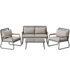 Set de lounge pentru grădină pentru 4 persoane, cu canapea dublă, 2 canapele individuale și 1 măsuță de cafea, Gri