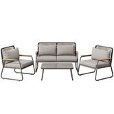 Set de lounge pentru grădină pentru 4 persoane, cu canapea dublă, 2 canapele individuale și 1 măsuță de cafea, Gri