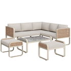 Set de lounge pentru grădină pentru 6-7 persoane, mobilier din ratan cu cadru din fier galvanizat și picioare reglabile, inclusiv perne pentru șezut și spate, Bej