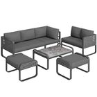 Set de lounge pentru grădină pentru 6-7 persoane, mobilier din ratan cu cadru din fier galvanizat și picioare reglabile, inclusiv perne de șezut și spătar, Gri