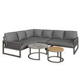 Set de lounge pentru grădină pentru 6-7 persoane, canapea de colț cu cadru din fier galvanizat, include perne de șezut și spate, Gri