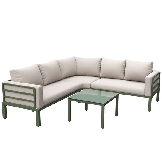 Set mobilier de grădină 4-5 locuri, 1 măsuță de cafea din sticlă securizată, perne și saltele confortabile, Bej