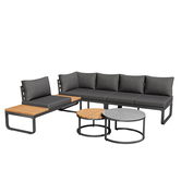 Set de mobilier de grădină pentru 4-5 locuri, 2 mese de cafea integrate, perne de șezut și perne confortabile, Gri