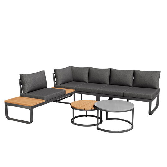 Set de mobilier de grădină pentru 4-5 locuri, 2 mese de cafea integrate, perne de șezut și perne confortabile, Gri