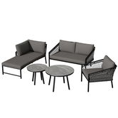 Set de lounge pentru grădină, Set de canapea modern pentru exterior cu frânghie țesută manual, Include perne de șezut și spate, Gri