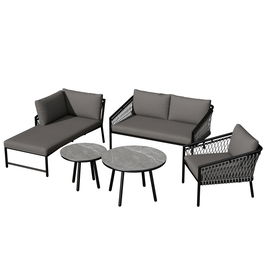 Set de lounge pentru grădină, Set de canapea modern pentru exterior cu frânghie țesută manual, Include perne de șezut și spate, Gri