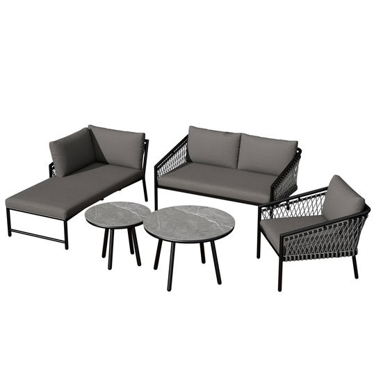 Set de lounge pentru grădină, Set de canapea modern pentru exterior cu frânghie țesută manual, Include perne de șezut și spate, Gri