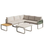 Set de mobilier de grădină Lounge 4-5 locuri, Set de mobilier de grădină din piele verde și ratan cu masă din sticlă securizată, Culoare caise