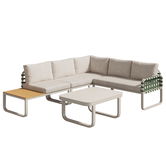 Set de mobilier de grădină Lounge 4-5 locuri, Set de mobilier de grădină din piele verde și ratan cu masă din sticlă securizată, Culoare caise