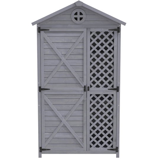 Depozit de mobilier de grădină din lemn pentru exterior, magazie de unelte rezistentă la intemperii, cu mult spațiu de depozitare și construcție din lemn stabilă, 90×56,5×175,3 cm, Gri