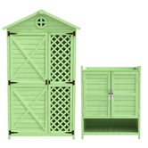 Set dulap de grădină din lemn, dulap exterior cu spațiu de depozitare flexibil, Verde