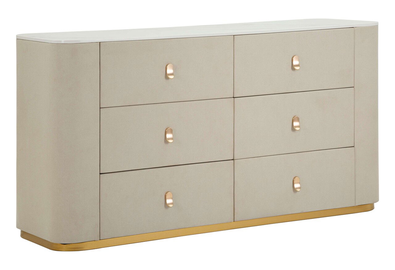 Comoda Beauty, Mauro Ferretti, 140x45x76 cm, lemn de pin/MDF/metal, crem/auriu
