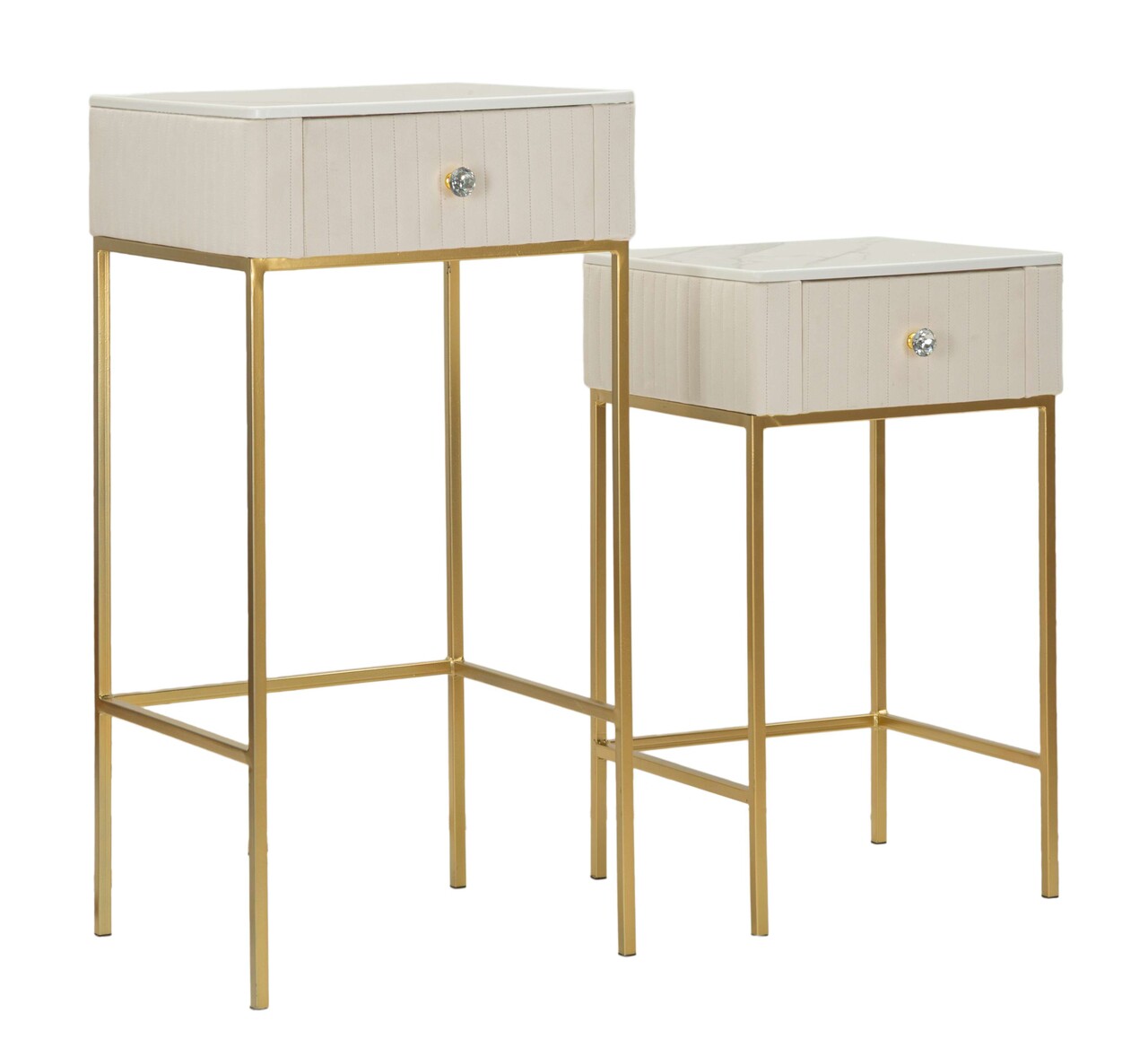 Set 2 masute inalte Wedding, Mauro Ferretti, 45x90 cm, lemn de pin/MDF/metal, crem/auriu