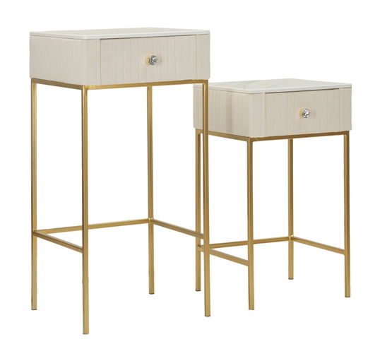 Set 2 masute inalte Wedding, Mauro Ferretti, 45x90 cm, lemn de pin/MDF/metal, crem/auriu