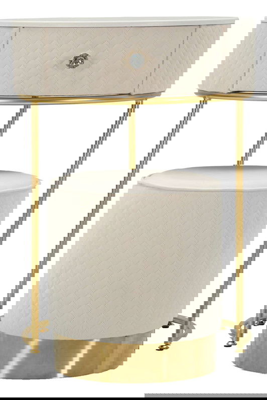 Masa de toaleta cu taburet / masuta dressing Vellit, Mauro Ferretti, 52x70 cm, lemn de pin/MDF/metal, crem
