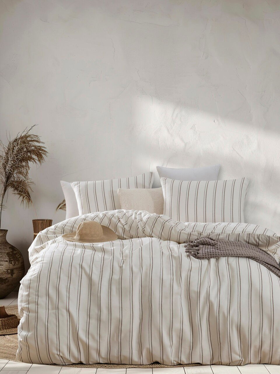 Lenjerie de pat dubla 3 piese, Hamilton - Beige, EnLora Home, Bumbac;Poliester