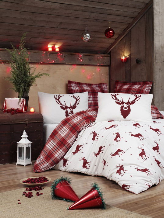 Lenjerie de pat pentru o persoana, Geyik - Claret Red v2, Eponj Home, 65% bumbac/35% poliester