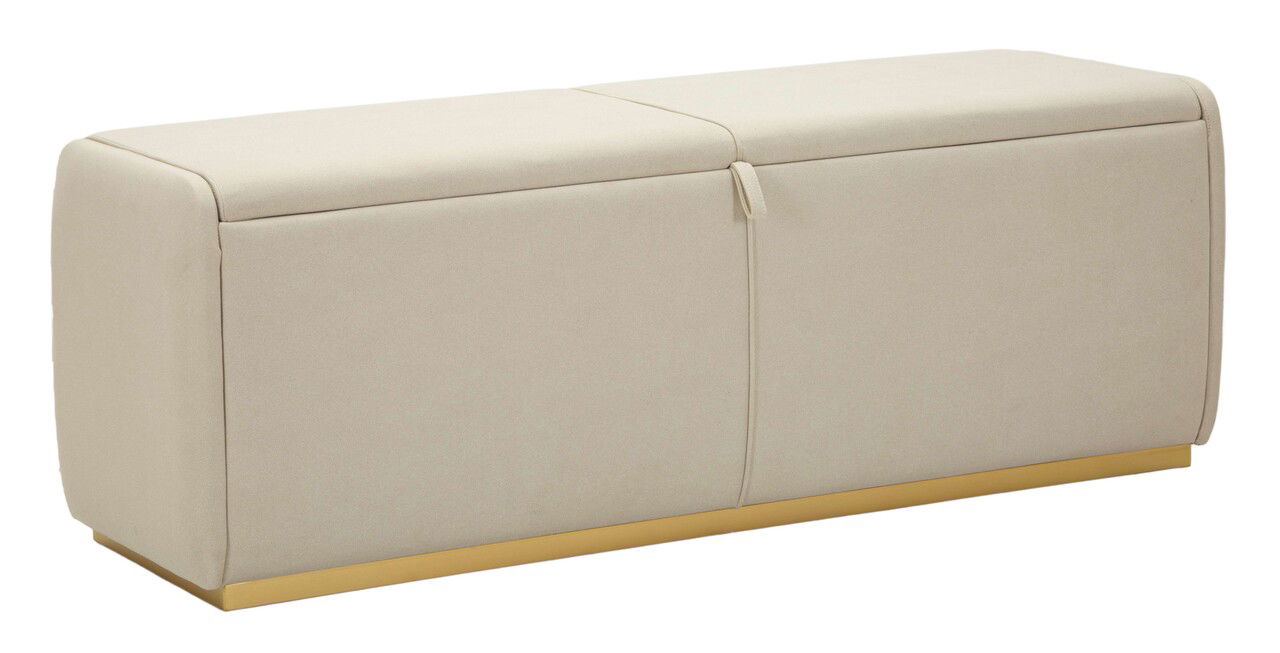 Bancheta cu spatiu depozitare Beauty, Mauro Ferretti, 130x45x45 cm, lemn de pin/MDF/metal, crem/auriu