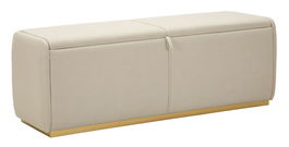 Bancheta cu spatiu depozitare Beauty, Mauro Ferretti, 130x45x45 cm, lemn de pin/MDF/metal, crem/auriu