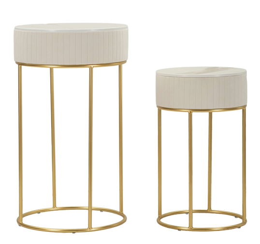 Set 2 masute inalte Wedding, Mauro Ferretti, 50x90 cm, 40x70 cm, lemn de pin/MDF/metal, crem/auriu
