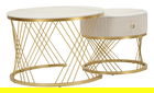 Set 2 masute de cafea Votix, Mauro Ferretti, 70x48 cm, 50x43.5 cm, lemn de pin/MDF/metal, crem/auriu