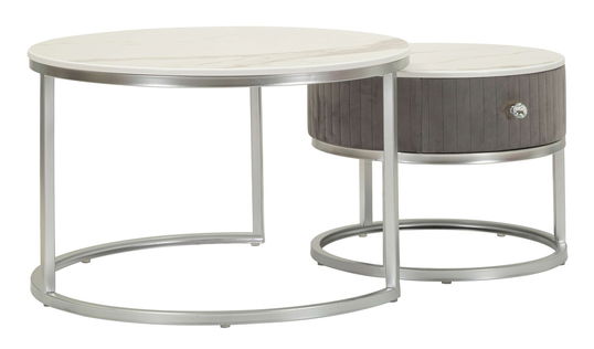 Set 2 masute de cafea Greys, Mauro Ferretti, 70x45 cm, 50x40 cm, lemn de pin/MDF/metal, gri/argintiu