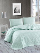 Cuvertura matlasata dubla, Water Yollu Saten - Mint, EnLora Home, 70% bumbac / 30% poliester