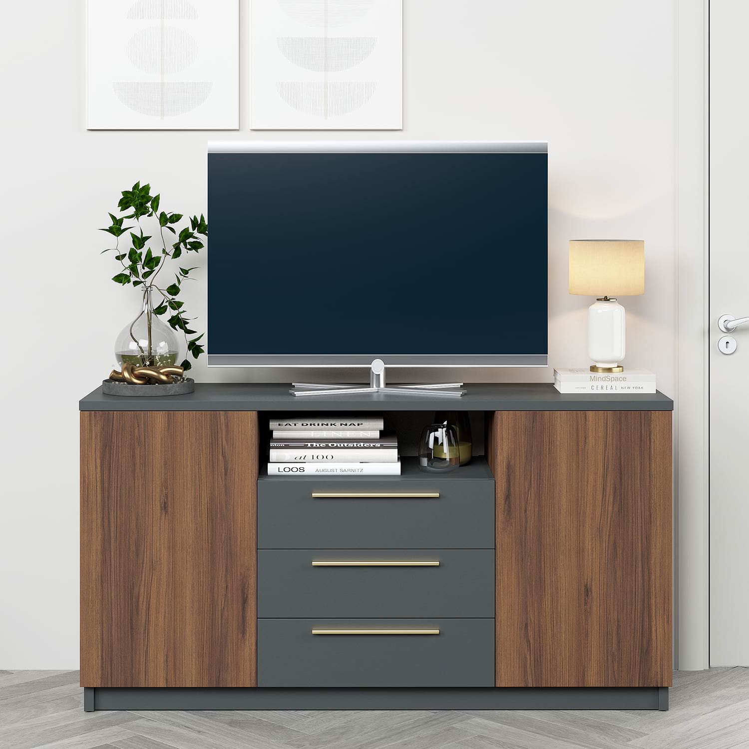 Comoda TV SERENA, 150x42, H79, 2U3S, Nuc Warmia, Antracit