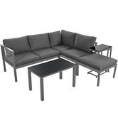 Set de fotolii de grădină pentru 4-5 persoane, mobilier de grădină cu măsuță de cafea și măsuță laterală, 5 piese, Gri