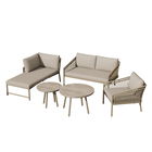 Set de lounge pentru grădină, Set de canapea modern pentru exterior cu frânghie țesută manual, Include perne de șezut și spate, Khaki