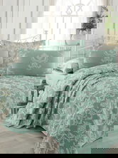 Set cuvertura pique dubla, Pure - Sea Green, EnLora Home, Bumbac