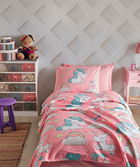 Set cuvertura pique Single, Unicornio - Pink, EnLora Home, Bumbac